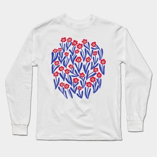 Cute minimalist ditsy flowers in pink, red and blue Long Sleeve T-Shirt